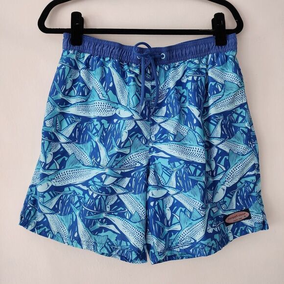 Vineyard Vines Blue Fish swim trunks lined pockets mens‎ size M - Picture 1 of 5